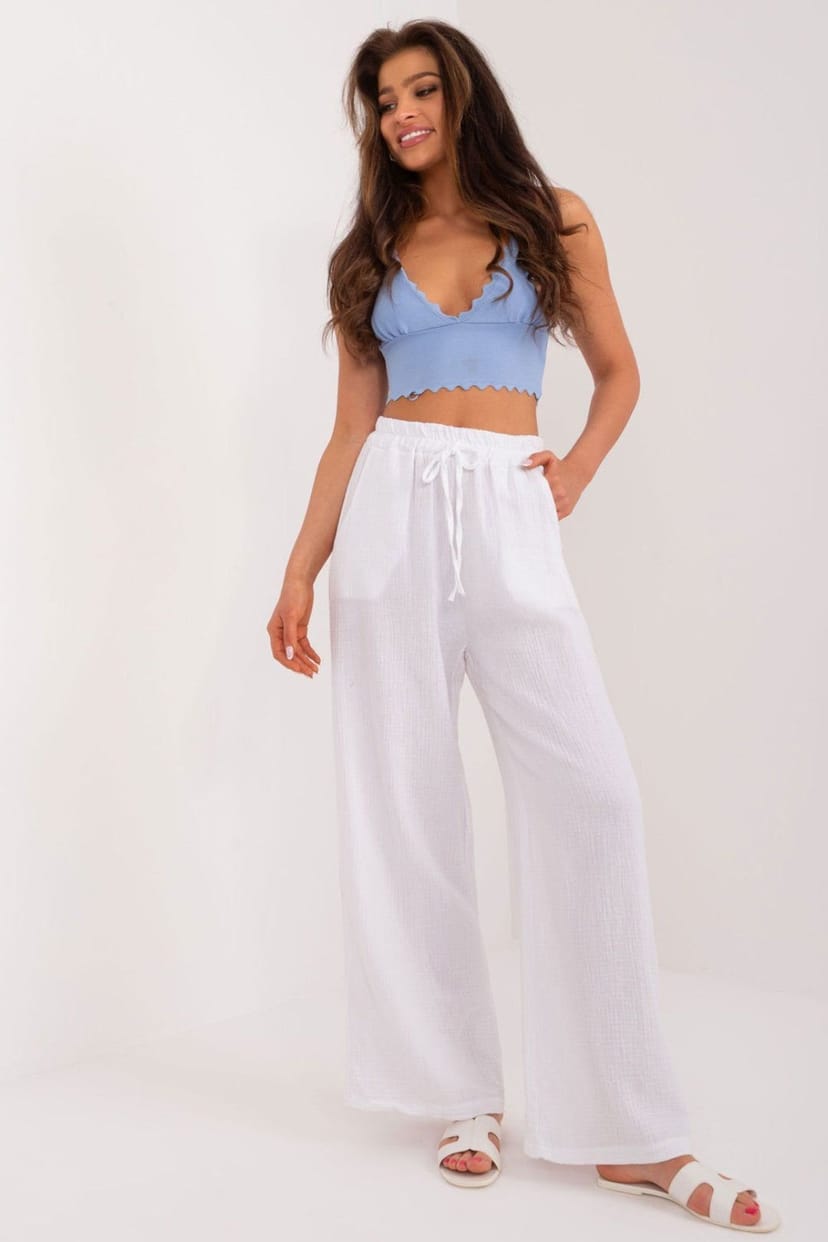 Love Lace Love Lace Women's Italian Style High Rise Polyester Trousers in White - 1