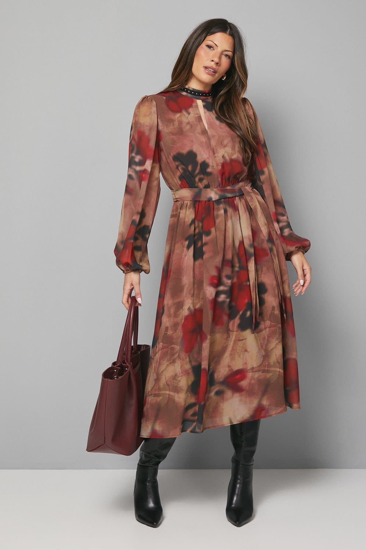 Wallis Wallis Women's Black Floral Stud Trim Midi Dress