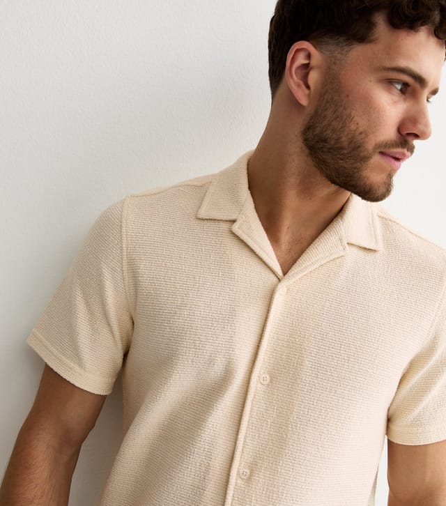 New Look Men's Cream Boucle Textured Regular Polo Shirt New Look - 2