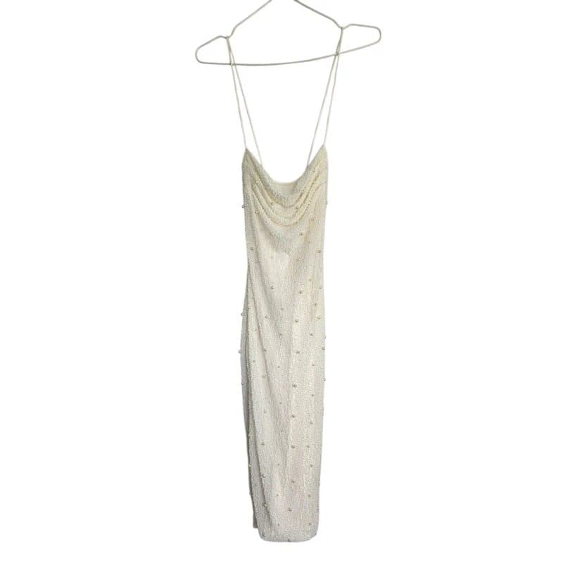 Oh Polly Oh Polly Strappy Embellished Midi Dress in White Size 8