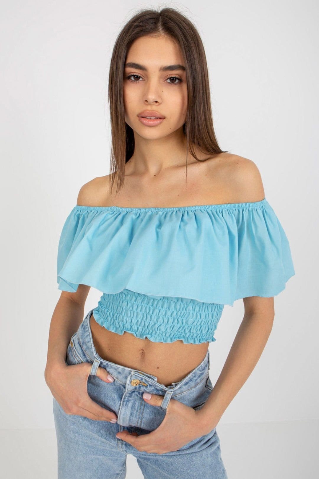 Love Lace Blue Off-Shoulder Sleeveless Blouse