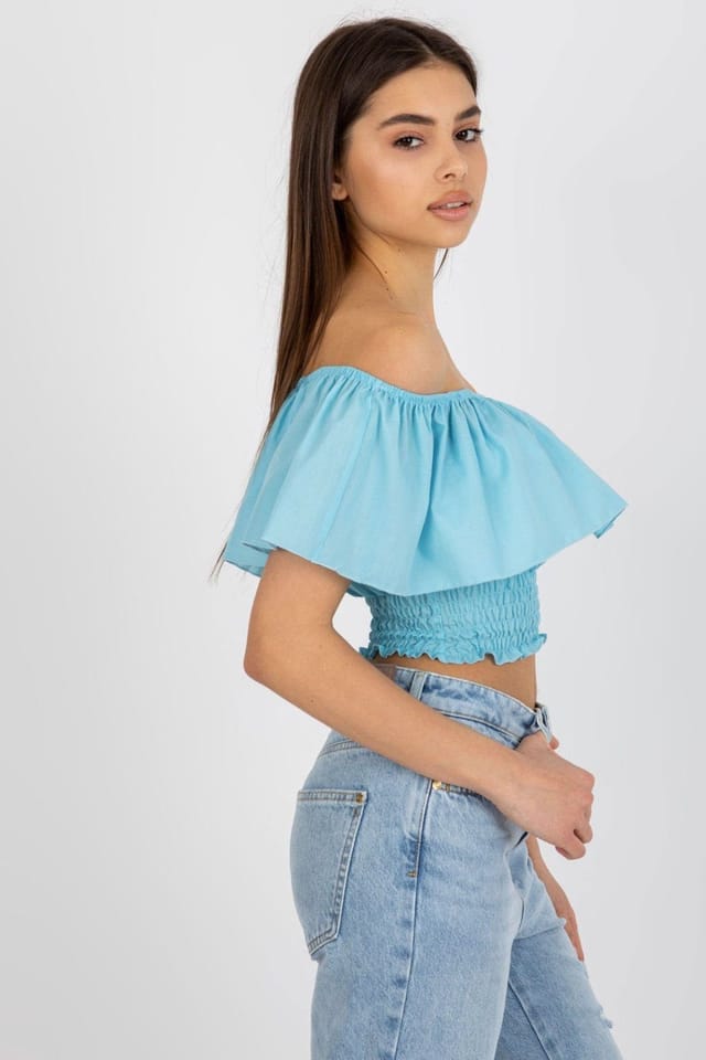 Love Lace Love Lace Women's Boho Sleeveless Off-Shoulder Cotton Blouse in Blue - 2