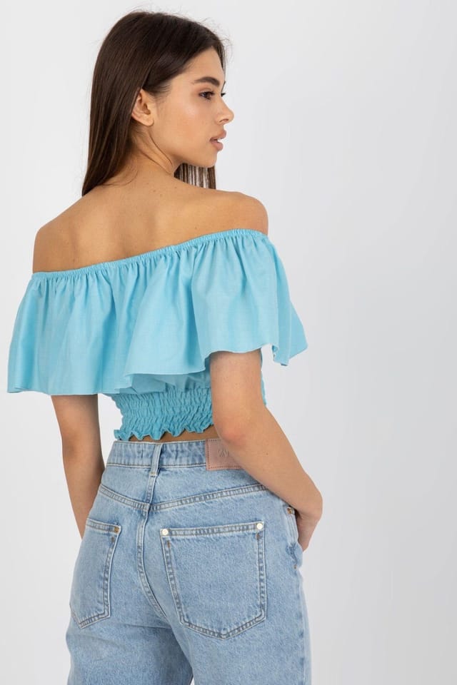 Love Lace Love Lace Women's Boho Sleeveless Off-Shoulder Cotton Blouse in Blue - 3