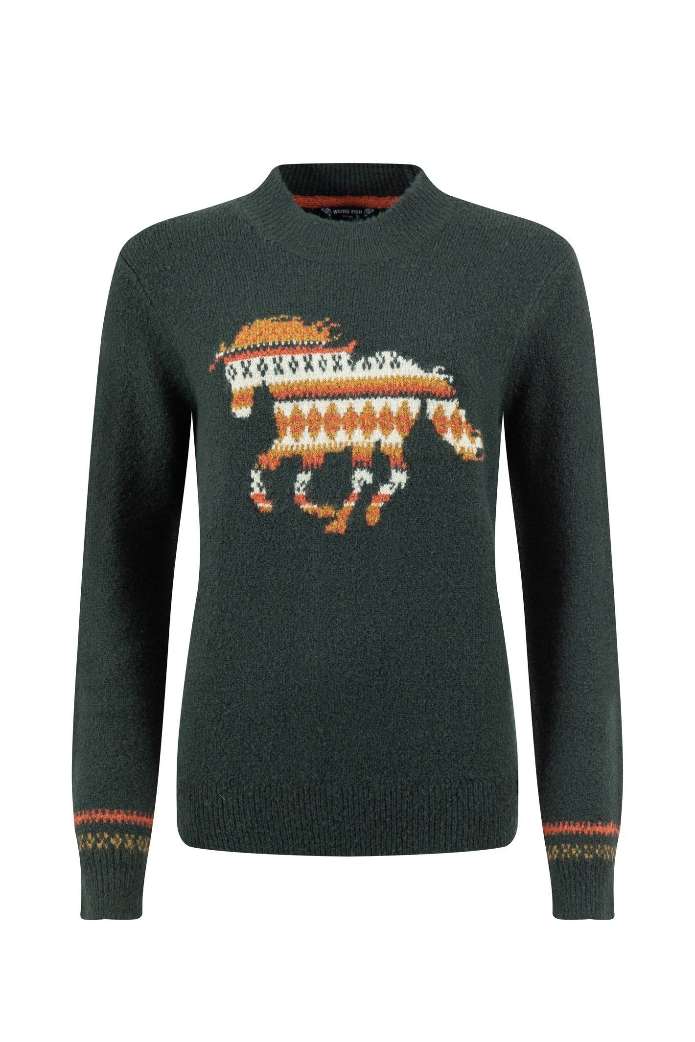 Weird Fish Weird Fish Women's GeeGee Intarsia Knitted Jumper in Dark Green - 2