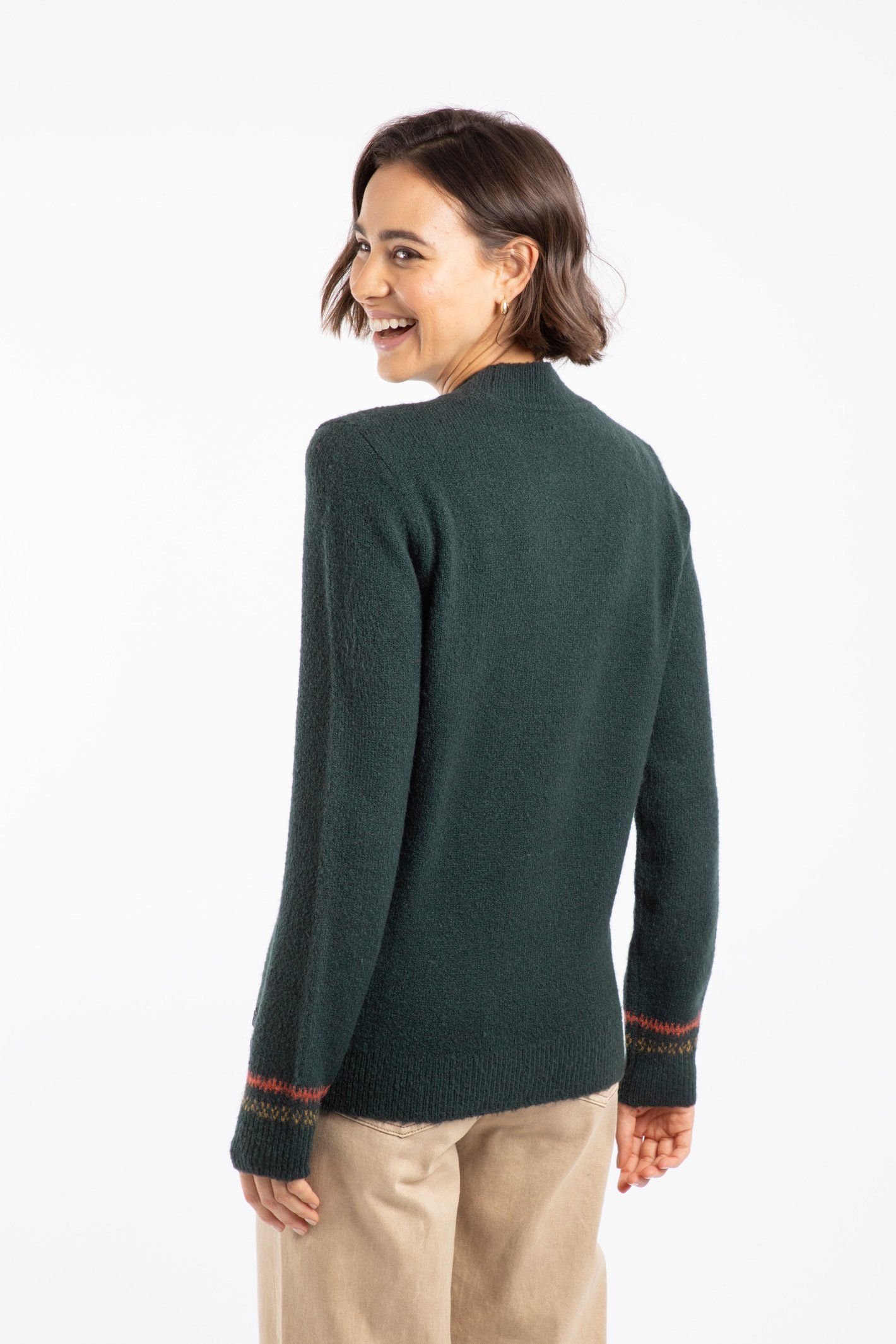 Weird Fish Weird Fish Women's GeeGee Intarsia Knitted Jumper in Dark Green - 3