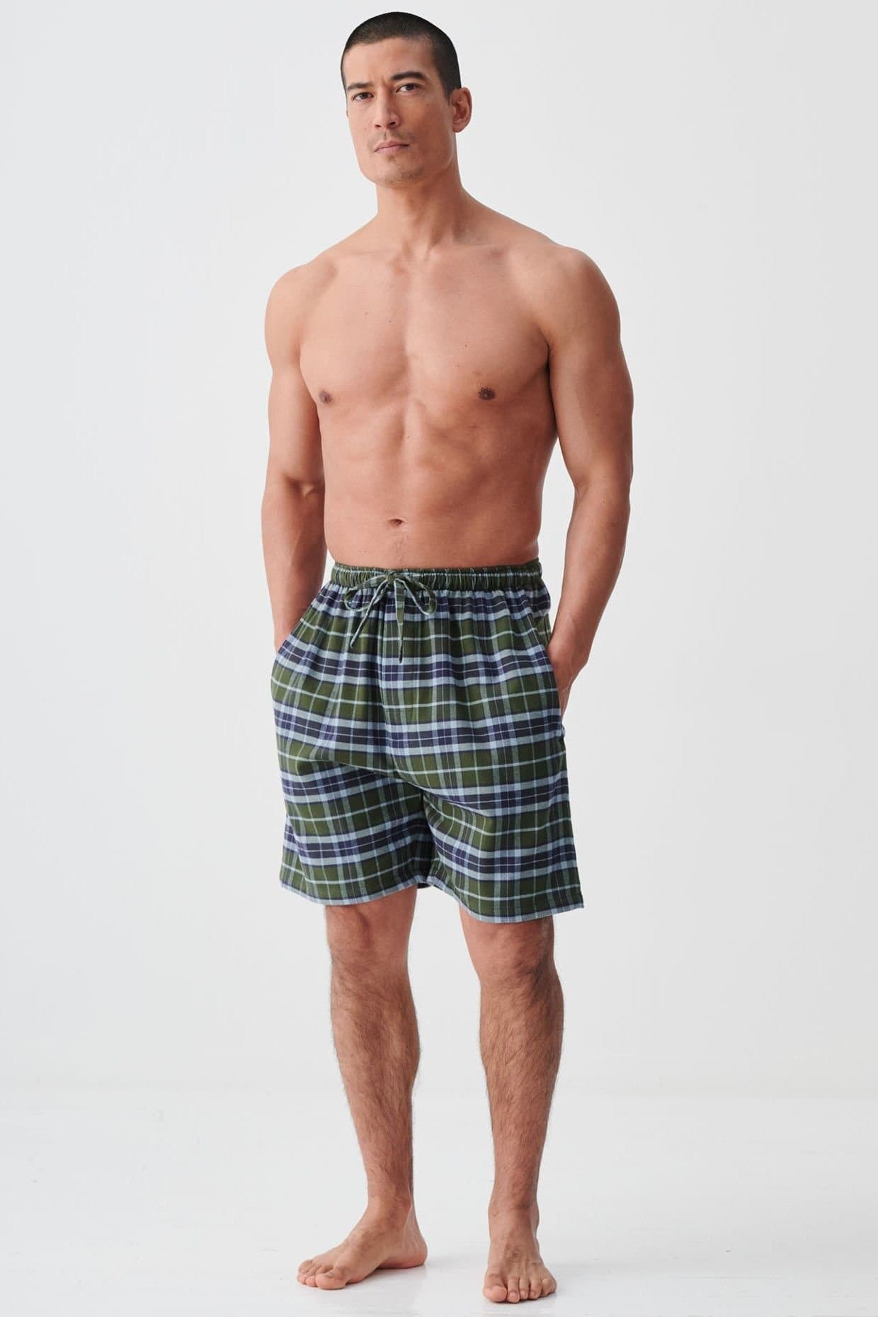 British Boxers British Boxers Men's "Jura" Tartan Brushed Cotton Sleep Shorts in Dark Green