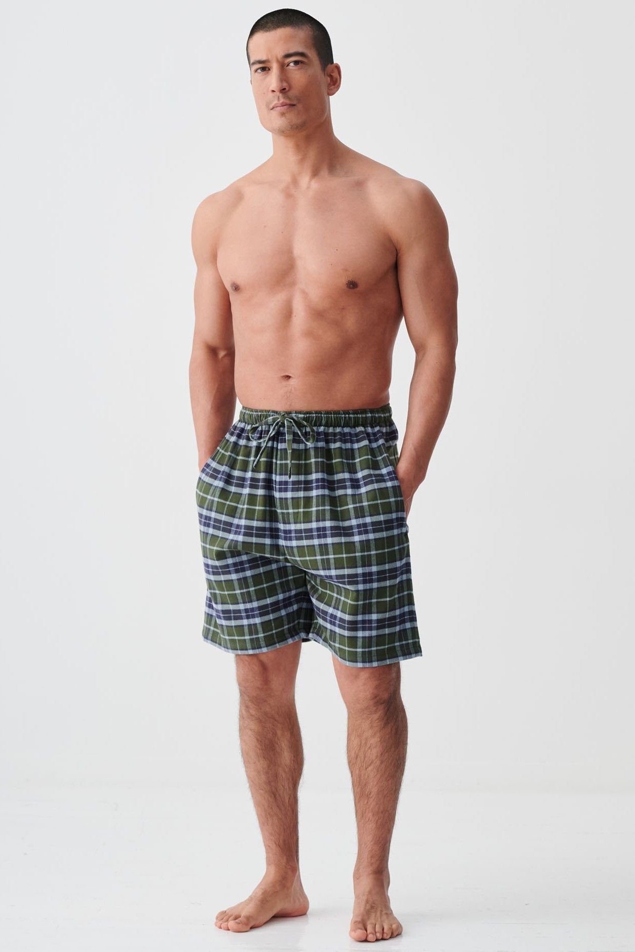 British Boxers British Boxers Men's "Jura" Tartan Brushed Cotton Sleep Shorts in Dark Green - 2