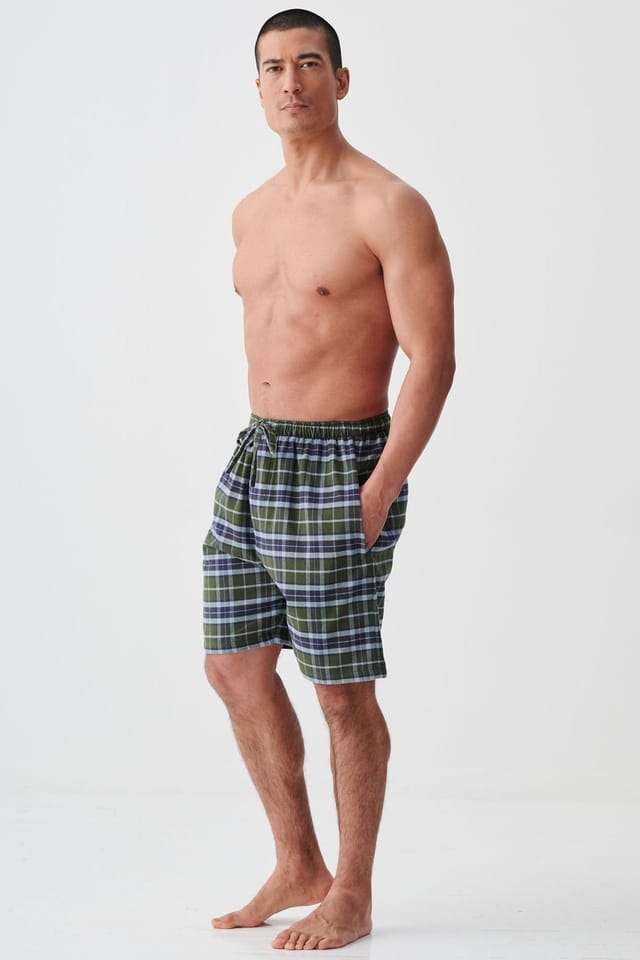 British Boxers British Boxers Men's "Jura" Tartan Brushed Cotton Sleep Shorts in Dark Green - 2