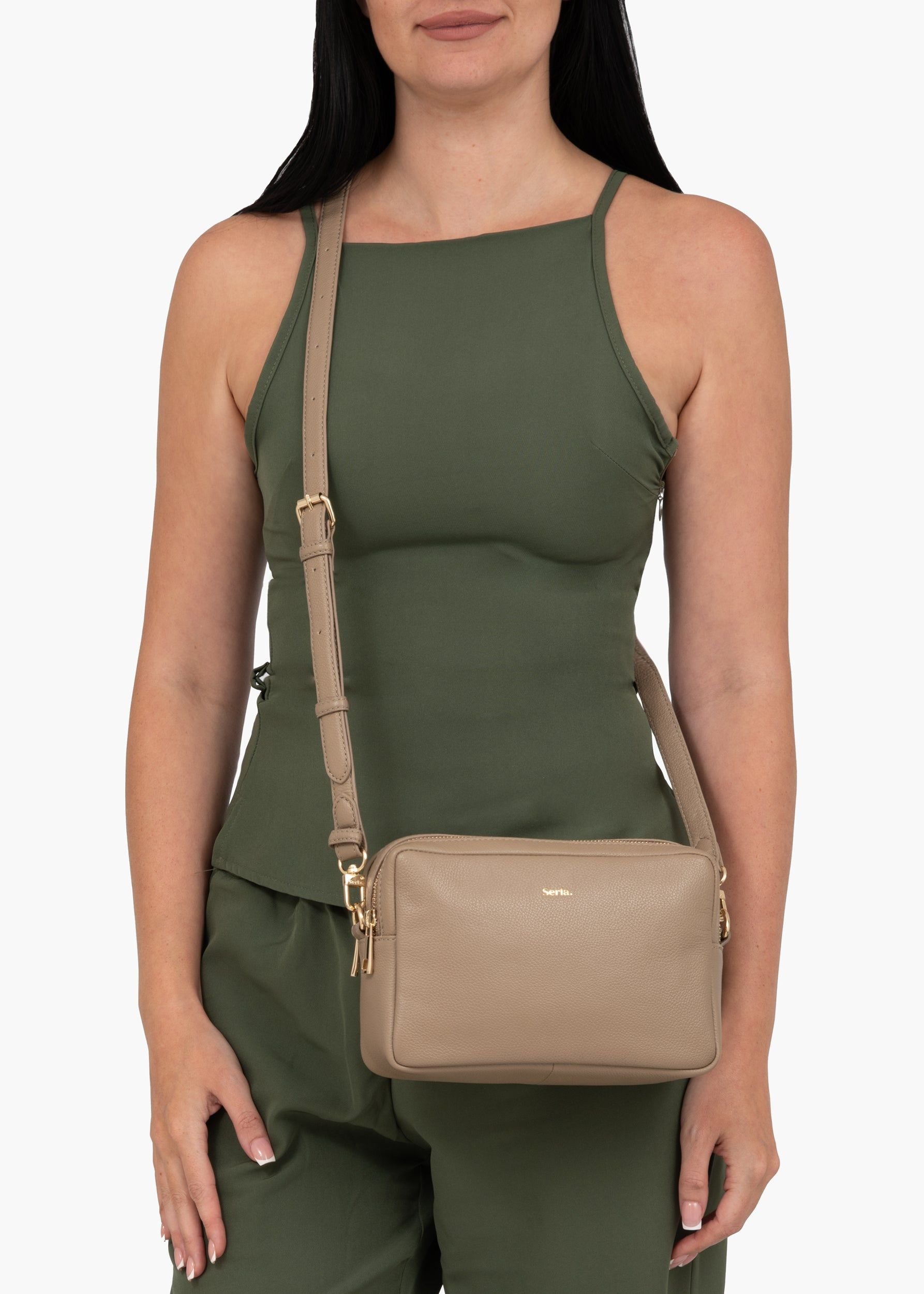 Serla Serla Women's Allegra Real Leather Crossbody Bag in Taupe - 2