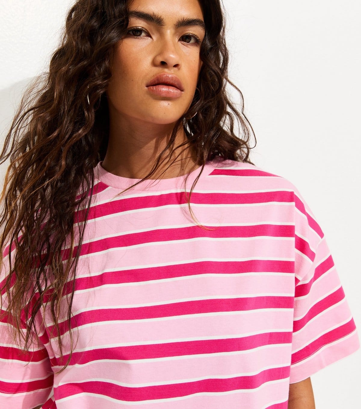 New Look Pink Striped Boxy Crew Neck T-Shirt