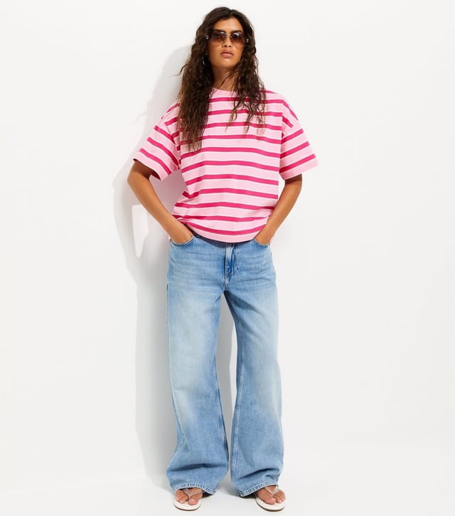 New Look Women's Pink Striped Boxy Crew Neck T-Shirt New Look - 3