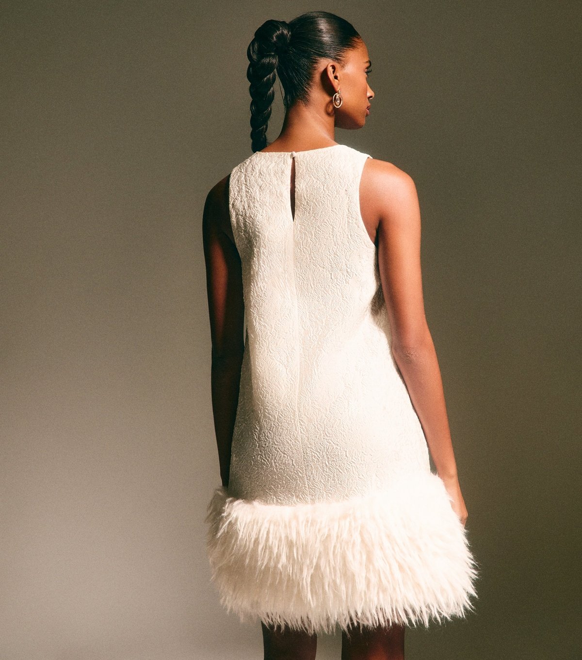 New Look Women's White Jacquard Feather Trim Mini Dress New Look - 4