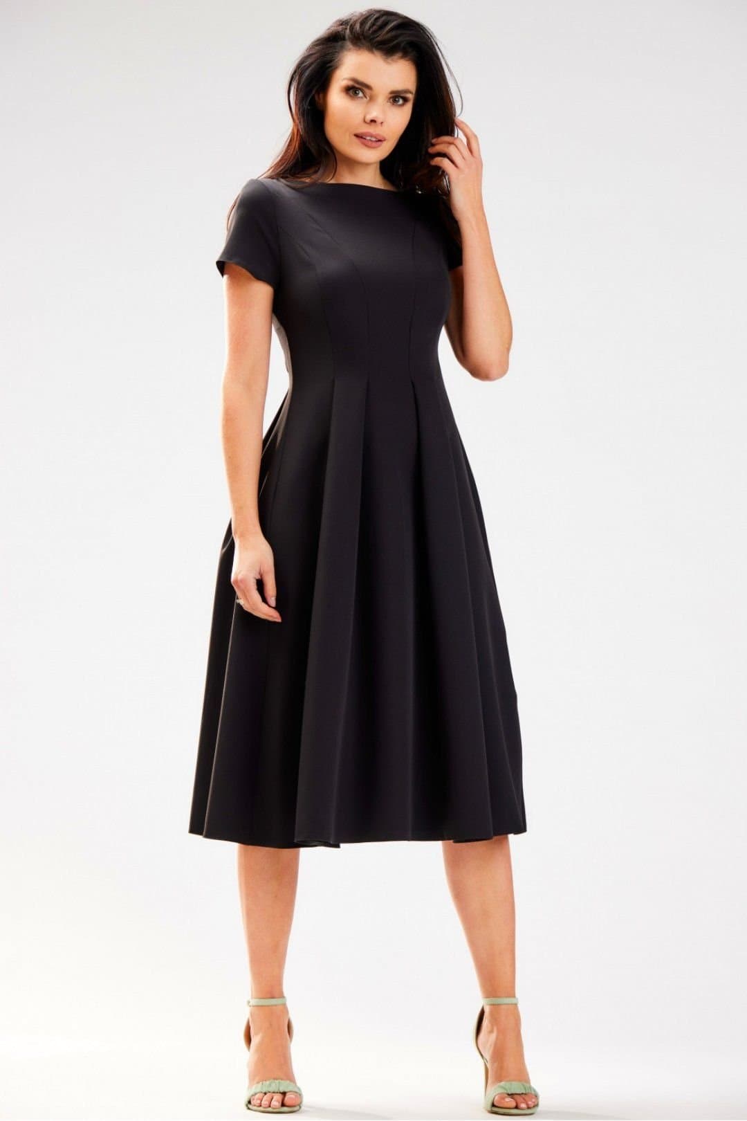 Love Lace Love Lace Women's Awama Midi Dress Boat Neck Short Sleeve in Black