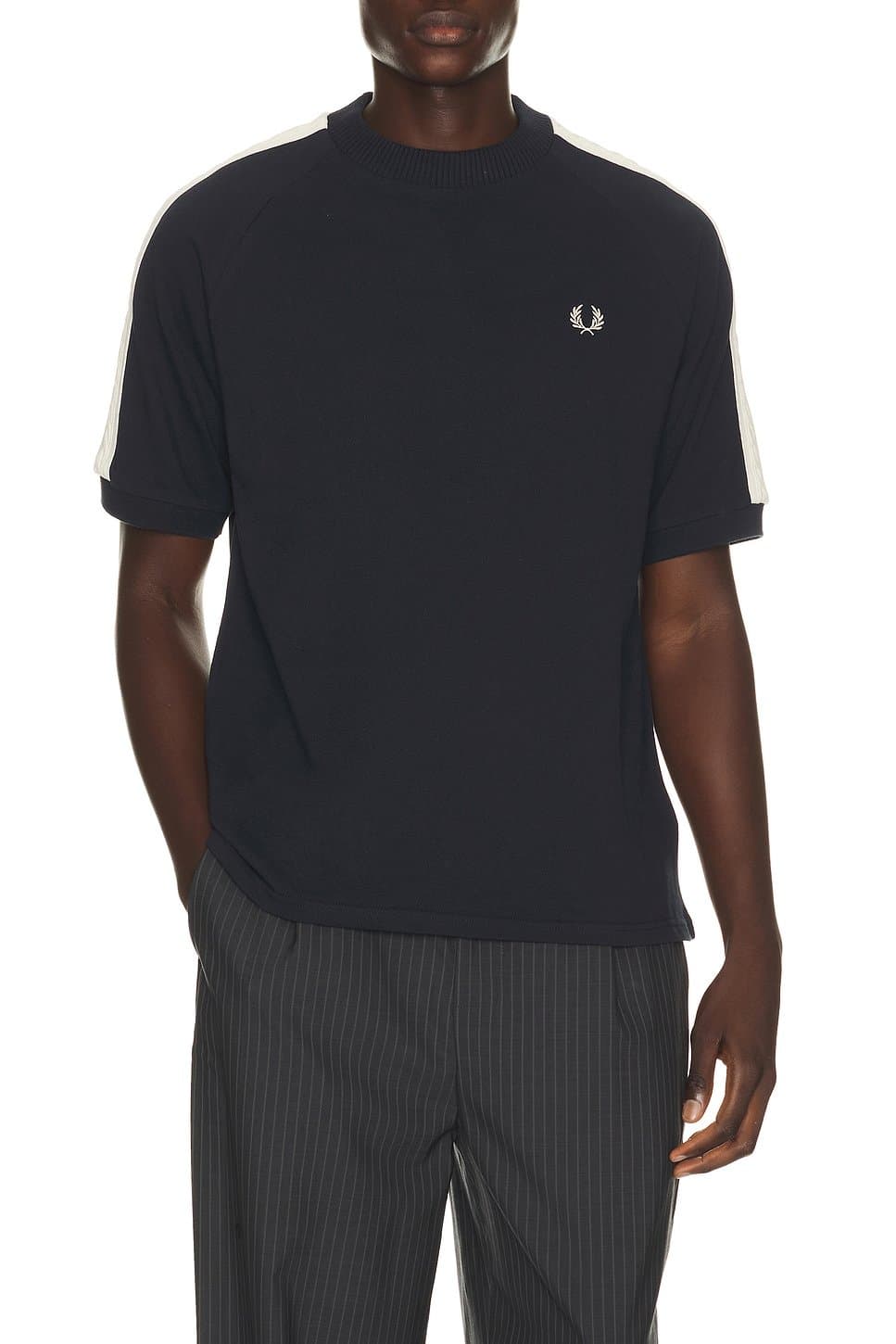 revolve Revolve Navy Cable Taped T-Shirt by Fred Perry
