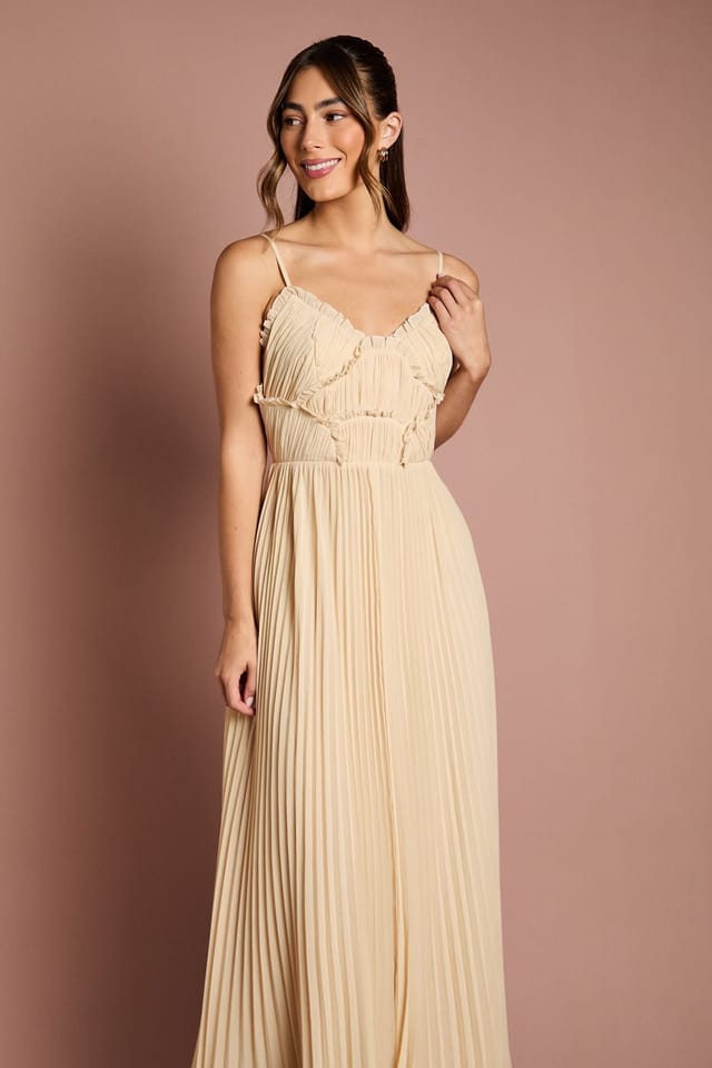 Oasis Oasis Women's Strappy Pleated Bridesmaid Dress With Ruffle Detail in Ivory - 2