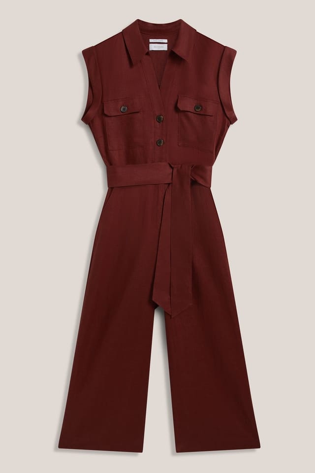 Hobbs London Hobbs London Women's Spencer Linen Jumpsuit in Chocolate - 2