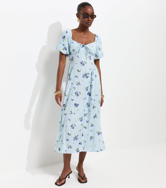 New Look Women's Blue Floral Stripe Milkmaid Midi Dress New Look - 3