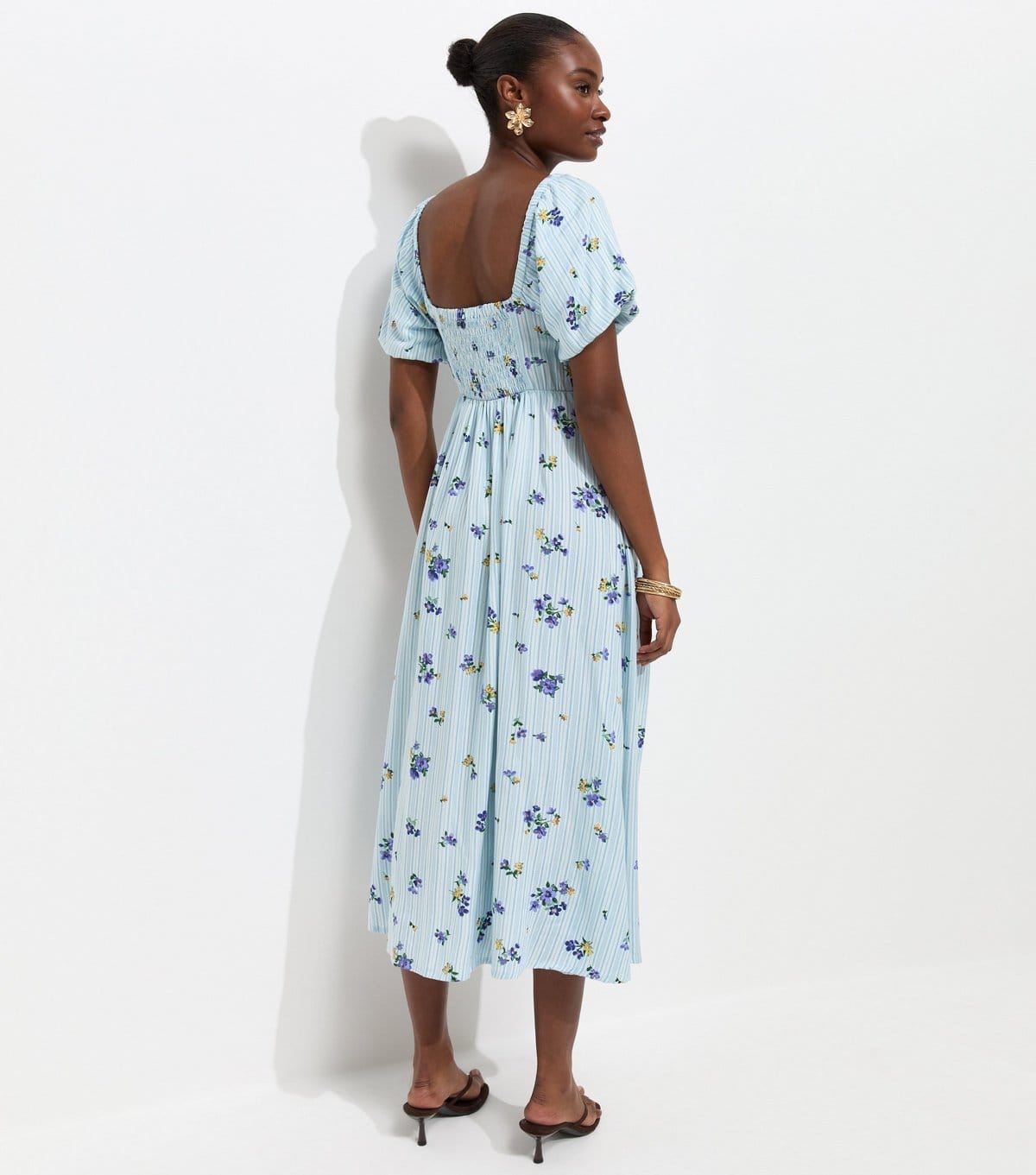 New Look Women's Blue Floral Stripe Milkmaid Midi Dress New Look - 4