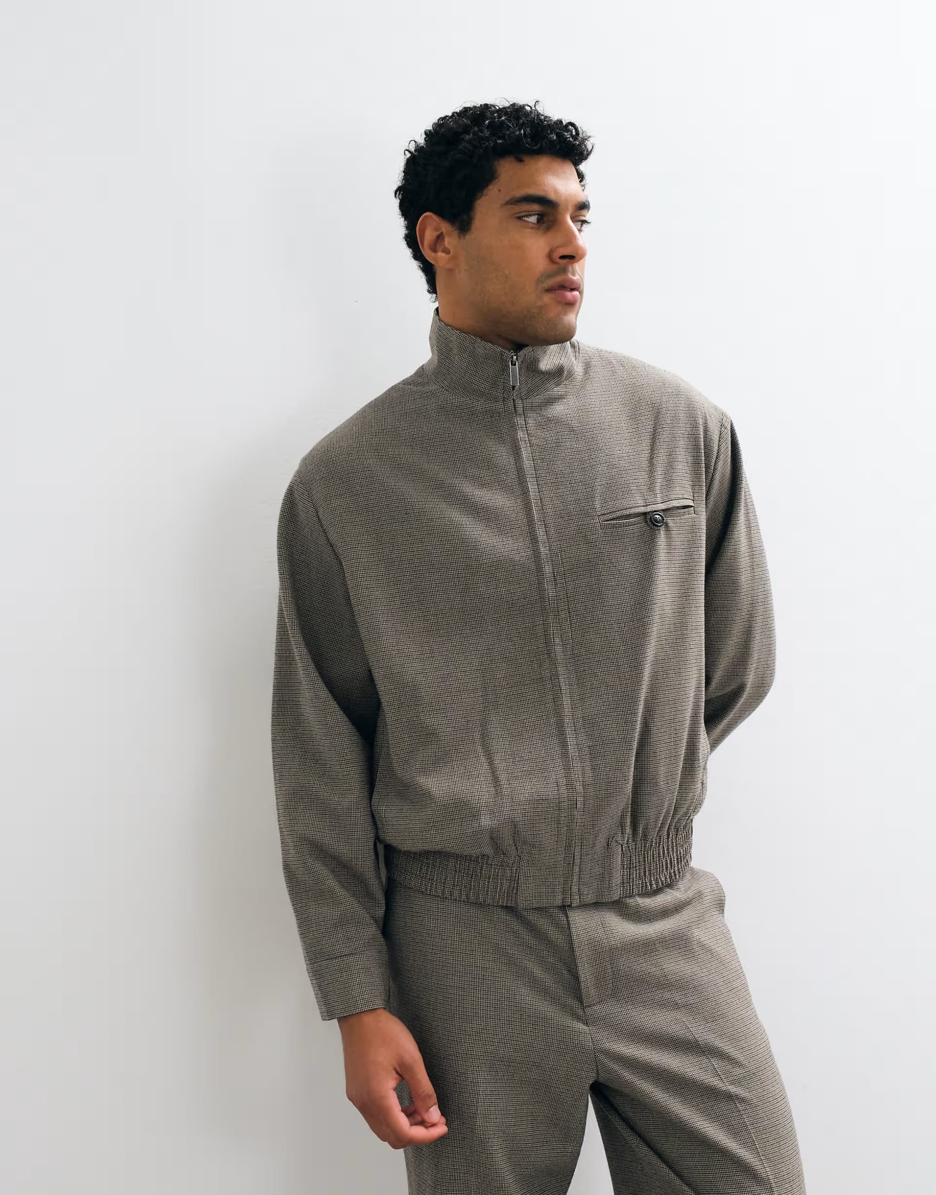 ASOS ASOS DESIGN harrington smart co-ord jacket in brown puppytooth