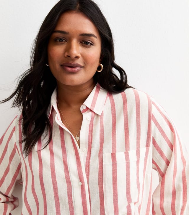 New Look Women's Plus Size Pink Pinstripe Long Sleeve Shirt Curves New Look - 2