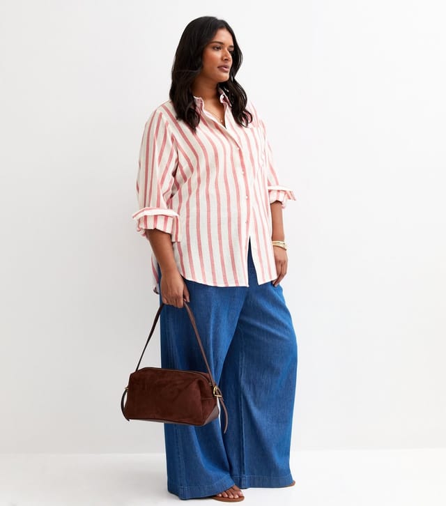 New Look Women's Plus Size Pink Pinstripe Long Sleeve Shirt Curves New Look - 3