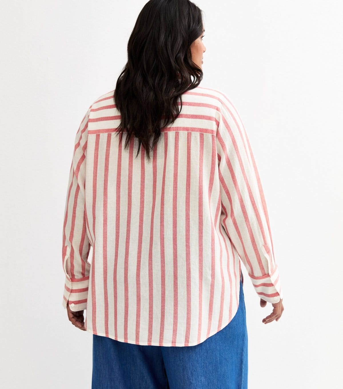 New Look Women's Plus Size Pink Pinstripe Long Sleeve Shirt Curves New Look - 4