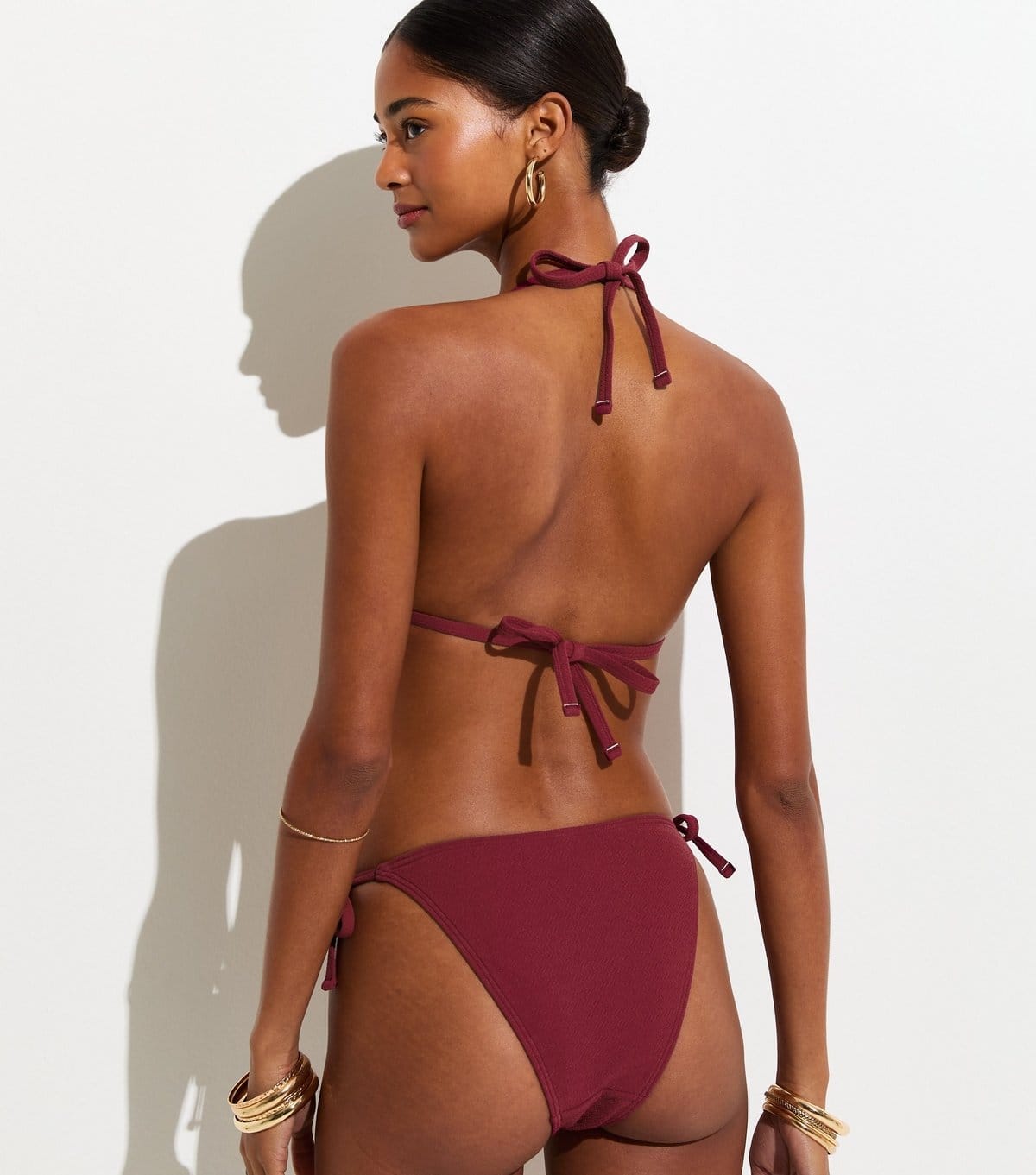 New Look Women's Burgundy Premium Beaded Edge Triangle Bikini Top New Look - 4
