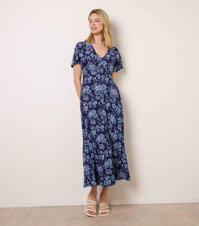 Blue Vanilla Women's Floral Blue Button Through Midi Dress Blue Vanilla New Look - 3