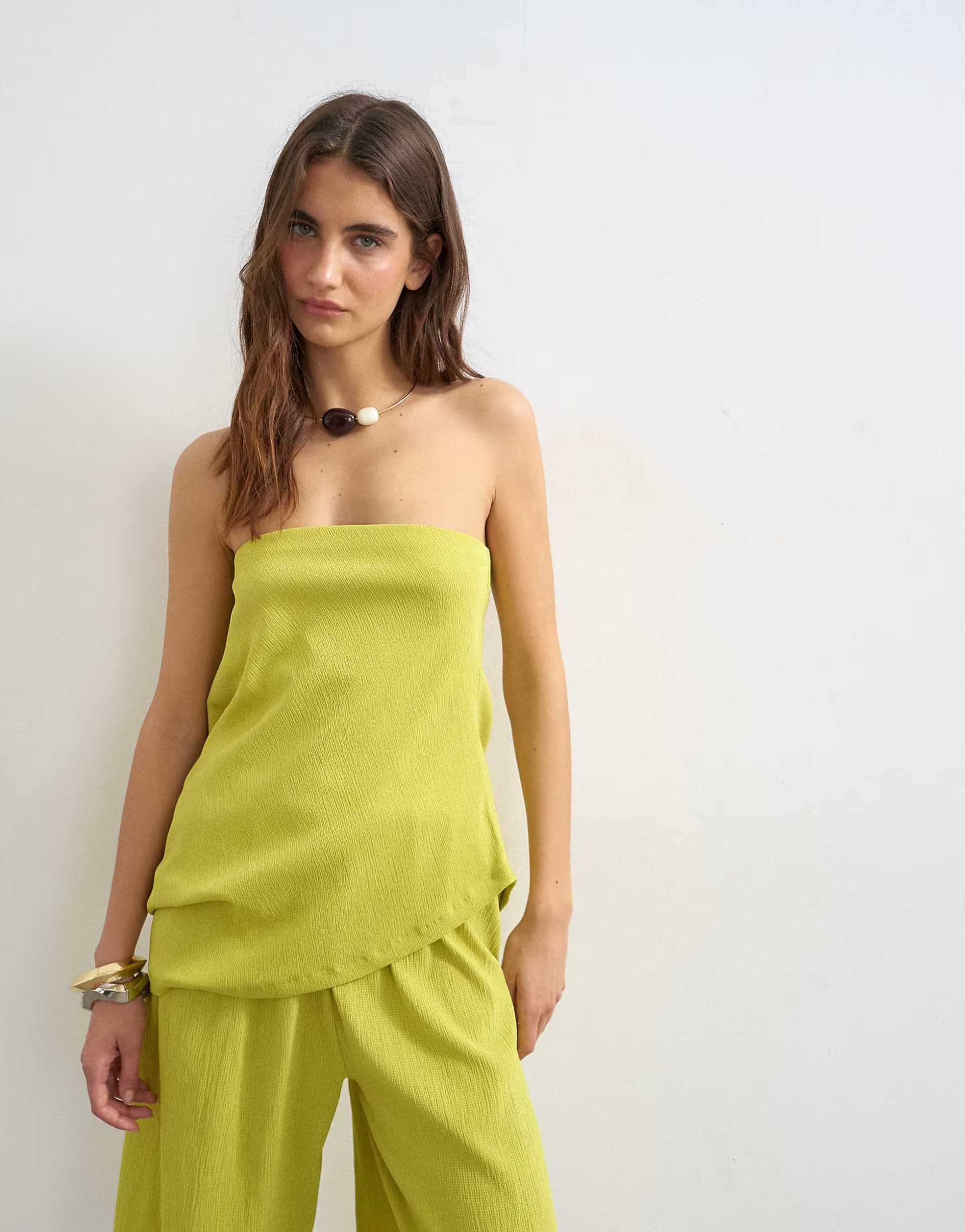 ASOS Topshop drape detail textured bandeau co-ord top in green