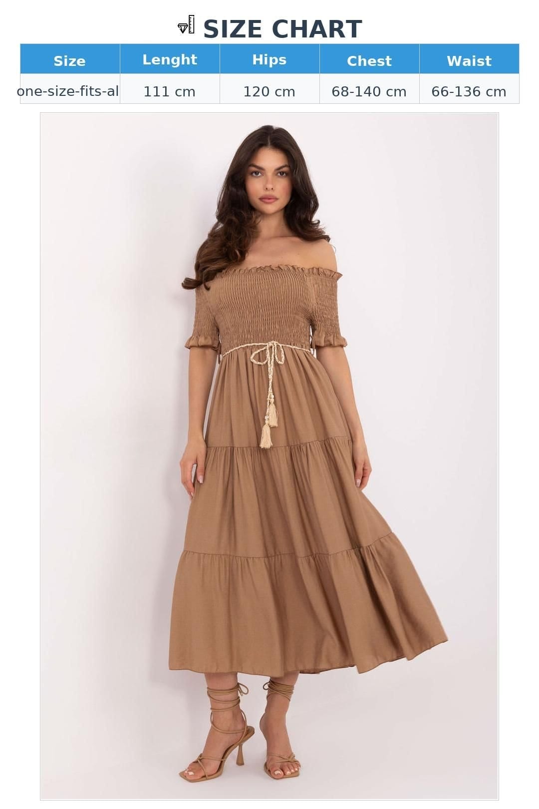 Love Lace Love Lace Women's Summer Midi Flared Dress with Spanish Neckline in Brown - 4