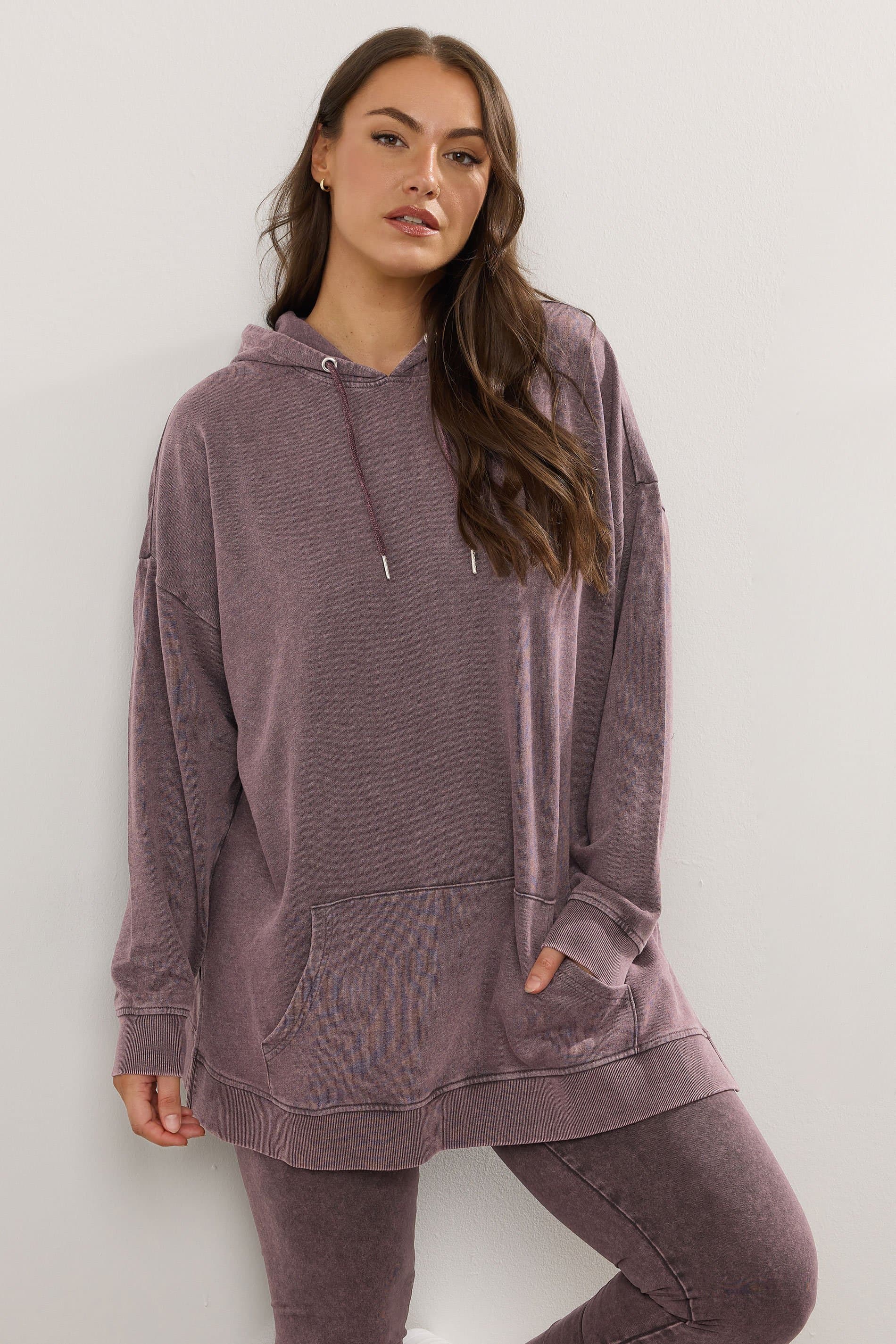 Yours Plus Size Burgundy Red Acid Wash Hoodie