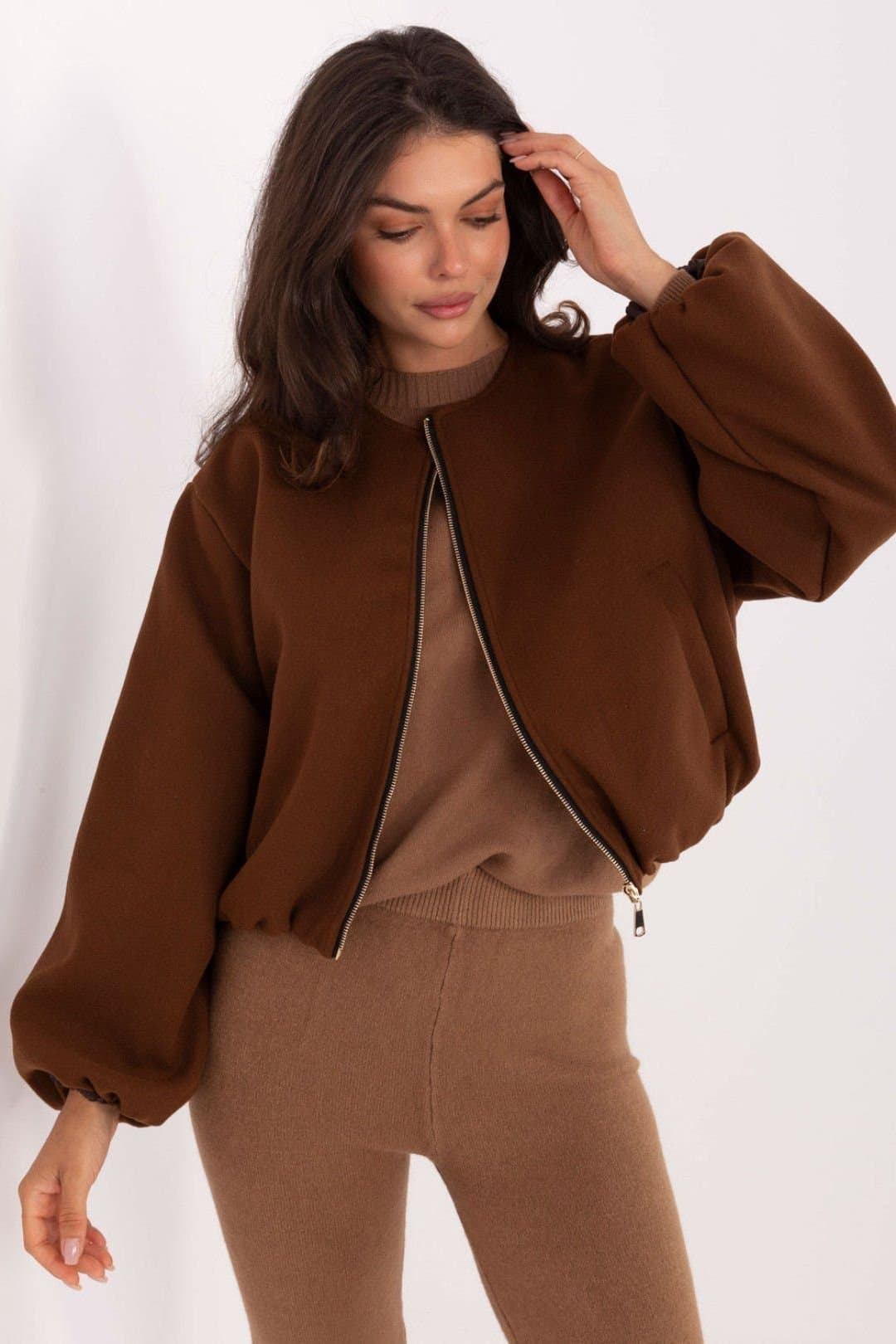 Love Lace Love Lace Women's Casual Short Transitional Jacket With Zip in Brown
