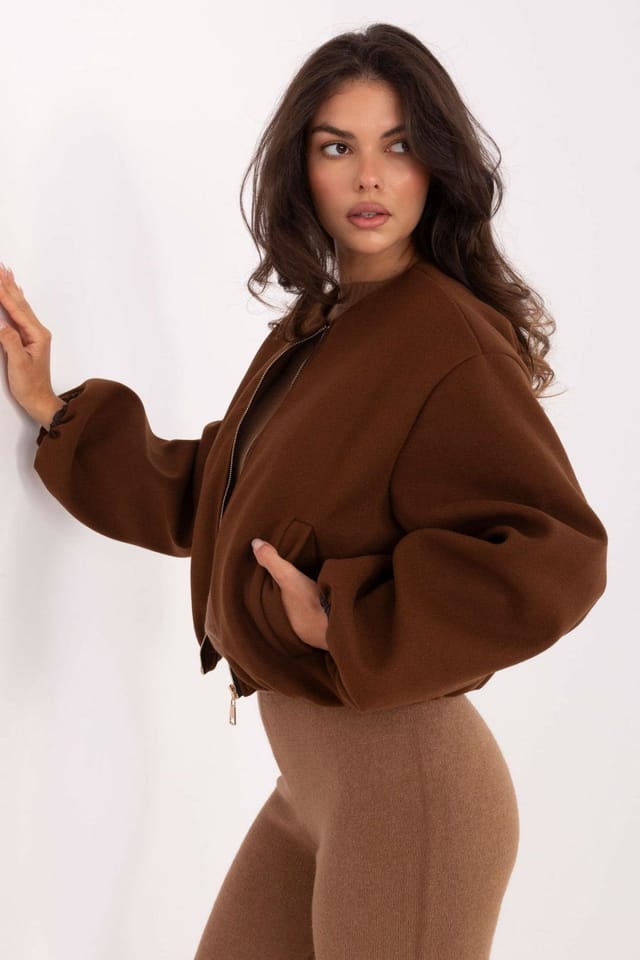 Love Lace Love Lace Women's Casual Short Transitional Jacket With Zip in Brown - 2