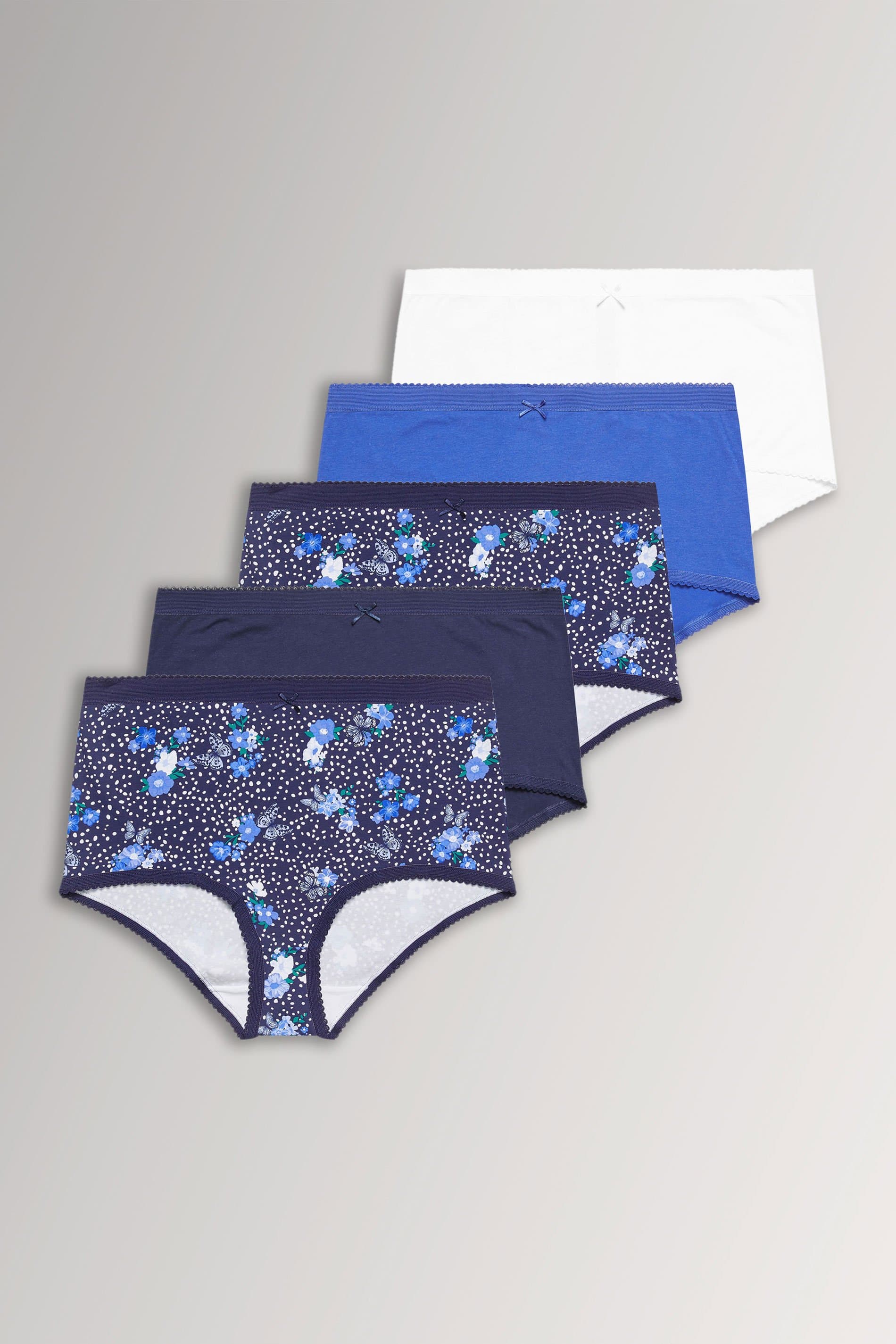 Yours 5 Pack Plus Size Blue Floral Butterfly Print Full Briefs