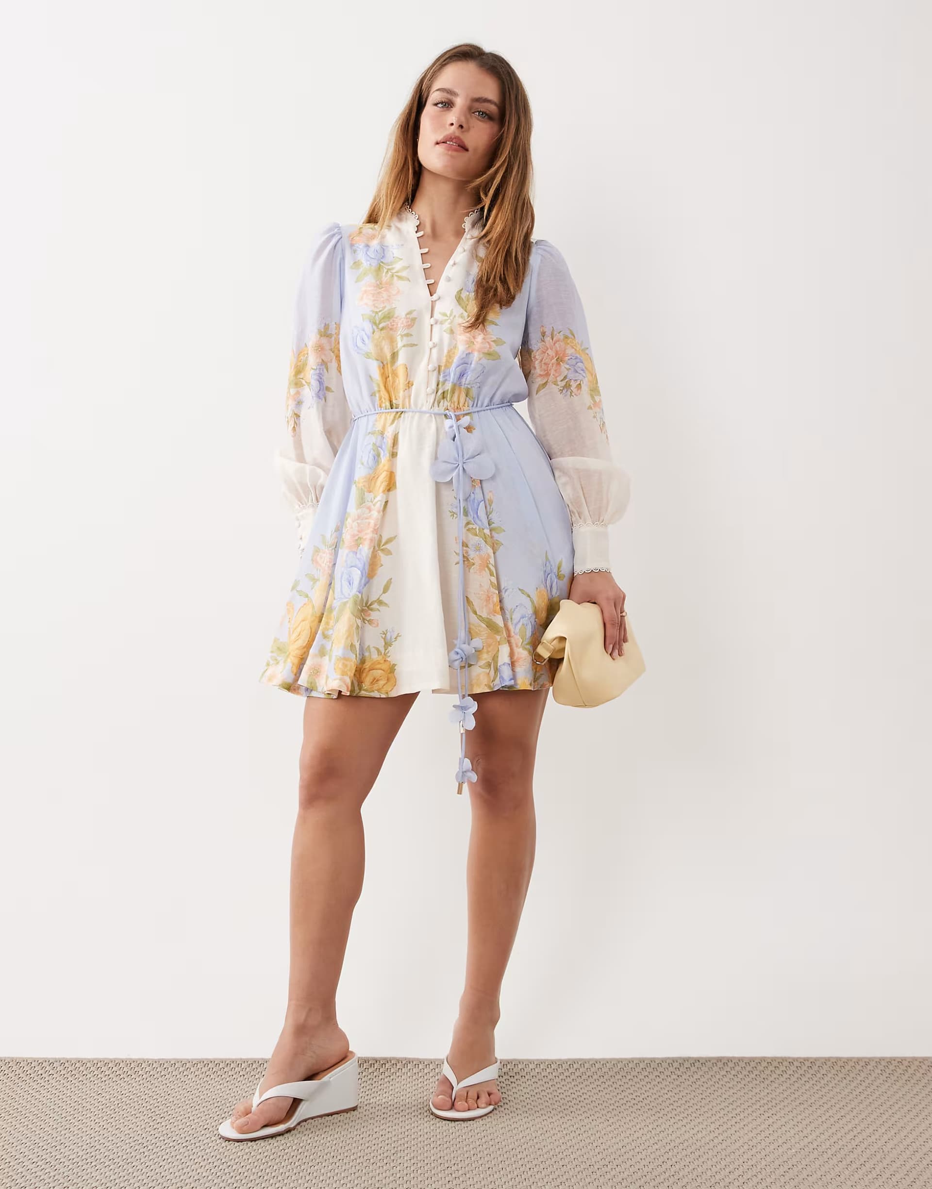 ASOS Forever New Petite placement print skater shirt mini dress in blue floral