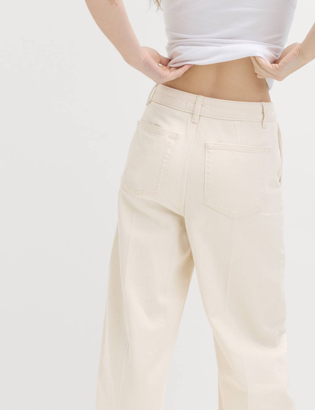 Marks & Spencer M&S Pure Cotton Crease Front Barrel Leg Trousers Ecru - 2