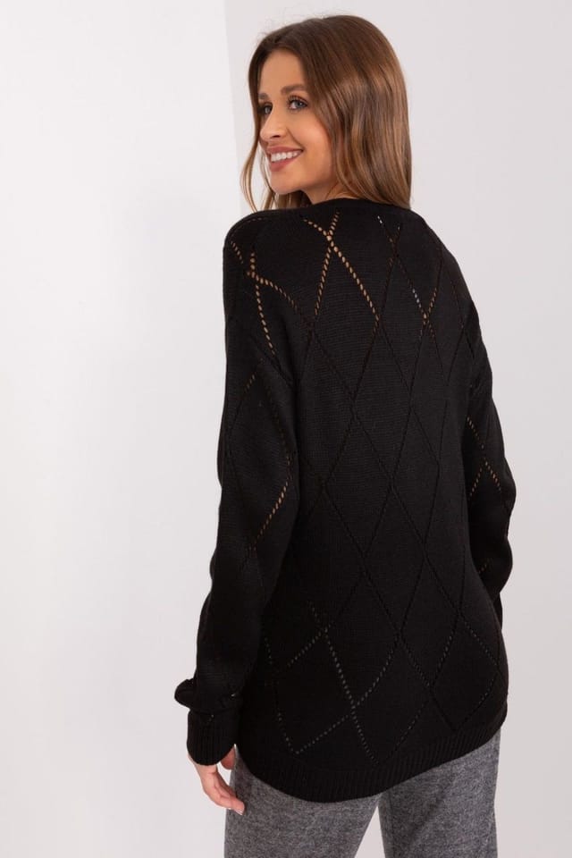 Love Lace Love Lace Women's Lacy V Neck Button Knit Cardigan in Black - 3