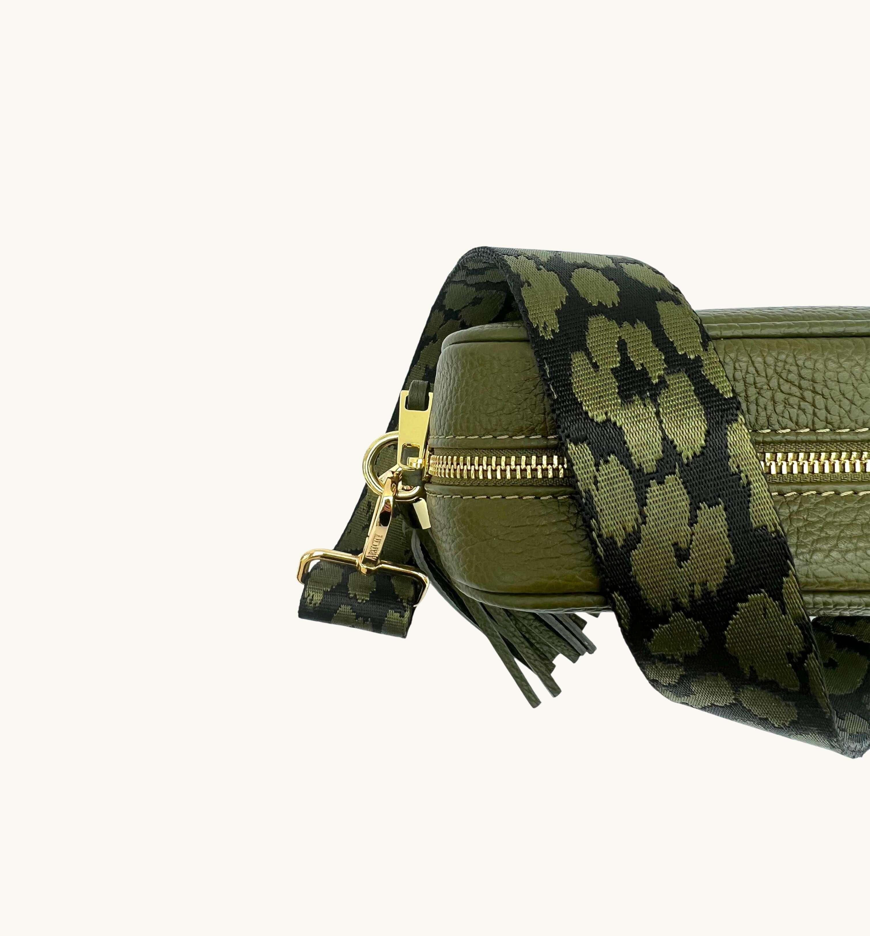 Apatchy London Apatchy London Women's Olive Green Leather Crossbody Bag With Olive Green Cheetah Strap - 2