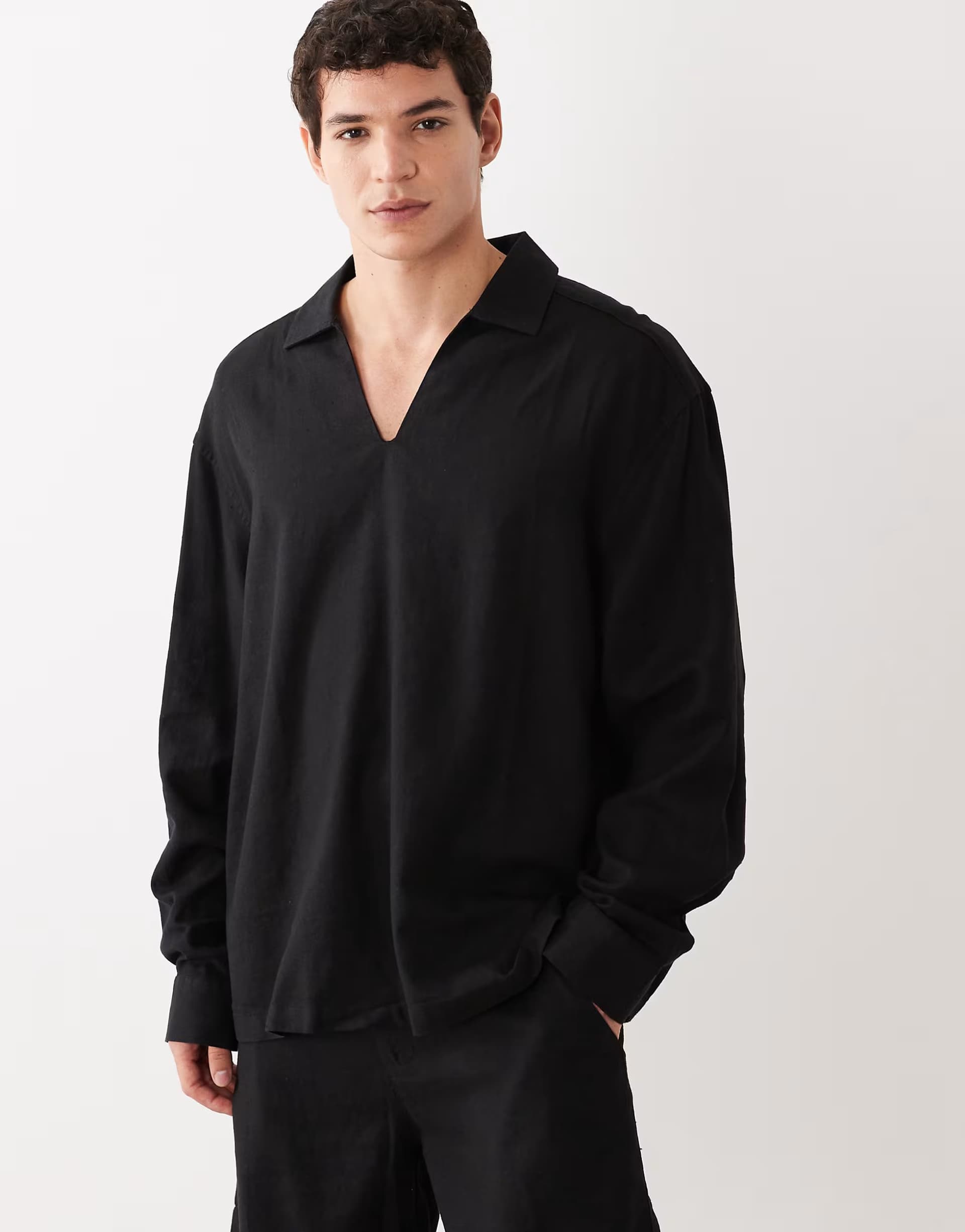 ASOS ASOS DESIGN co-ord oversized overhead linen blend shirt in black