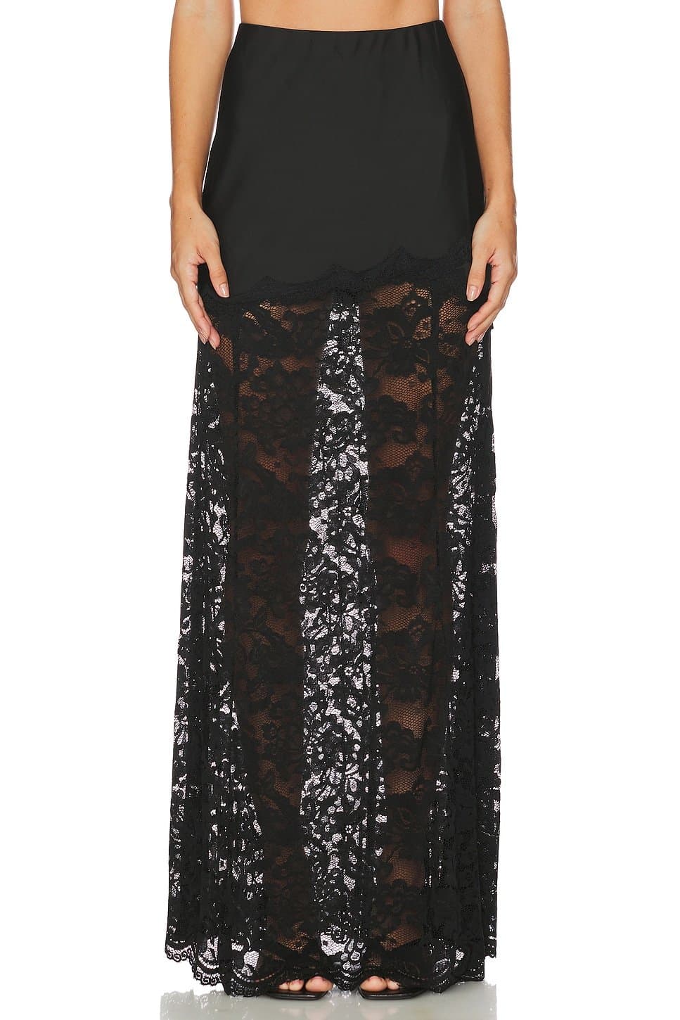revolve Perrine Lace Combo Satin Skirt