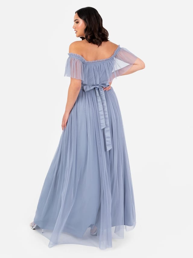 Anaya with Love Anaya with Love Women's Bardot Maxi Dress in Duck Egg Blue - 3