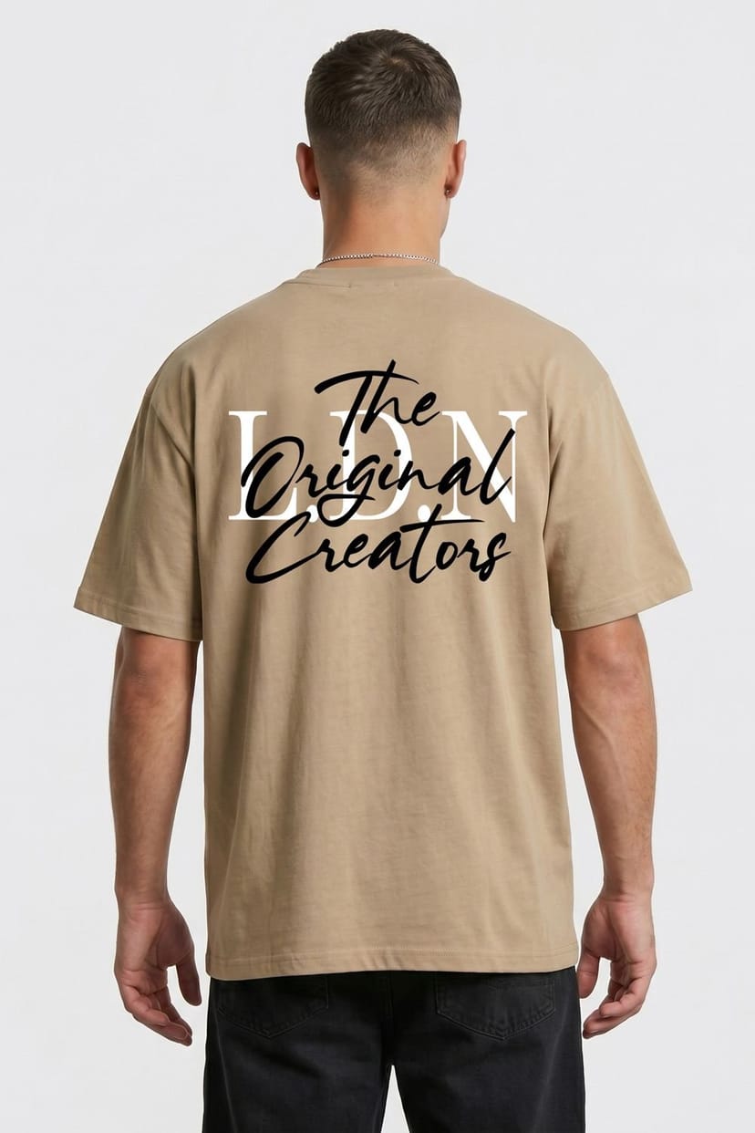 LONDON ATTITUDE LONDON ATTITUDE Men's Original Creators Oversized Heavyweight Streetwear Graphic T-Shirt in Light Sand - 1
