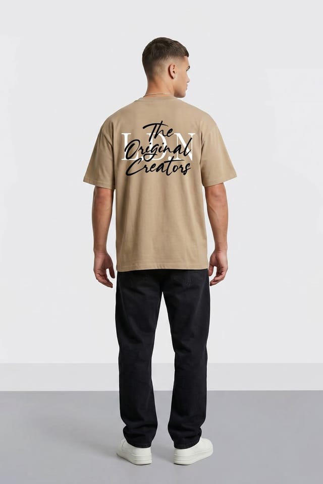 LONDON ATTITUDE LONDON ATTITUDE Men's Original Creators Oversized Heavyweight Streetwear Graphic T-Shirt in Light Sand - 3