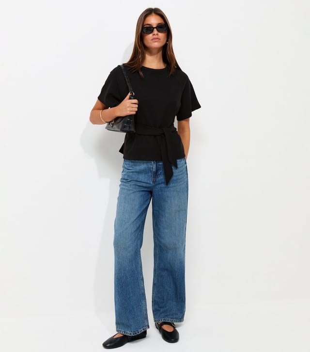 New Look Women's Black Soft Touch Tie Front Short Sleeve T-Shirt New Look - 2