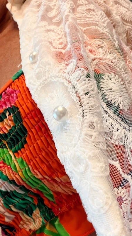 Never Fully Dressed Never Fully Dressed lace blouse/cover up with pearl button detail size M