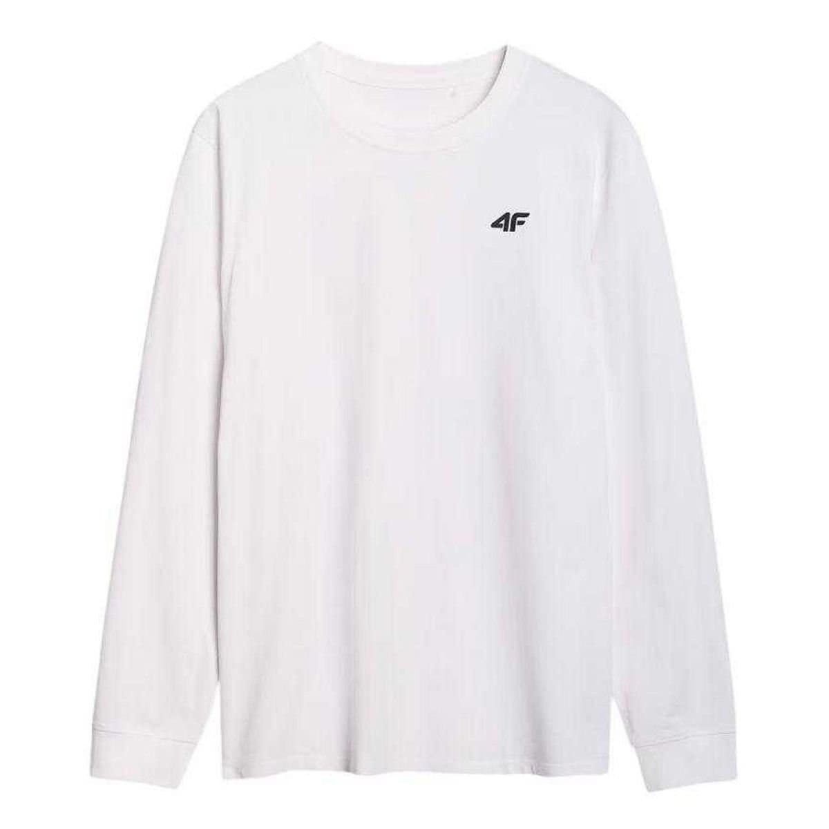 4F 4F Men's WMM00TLONM432 Long-Sleeved T-Shirt in White