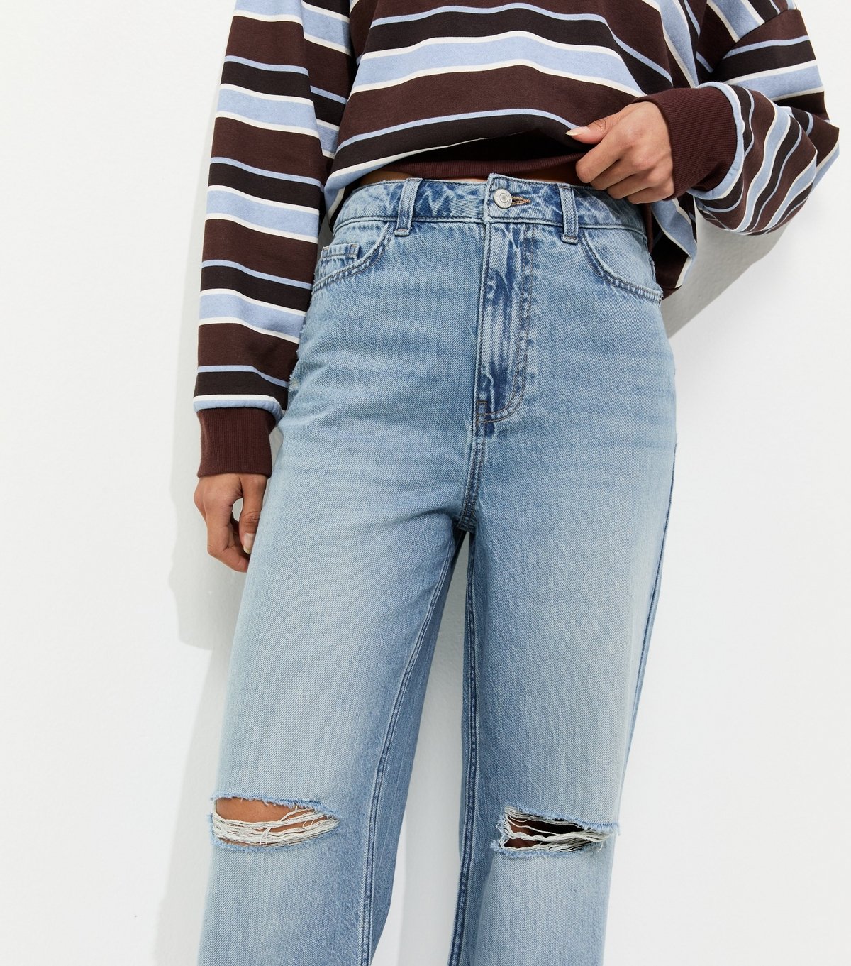 New Look Women's Blue Ripped Knee Wide Leg Adale Jeans New Look - 2