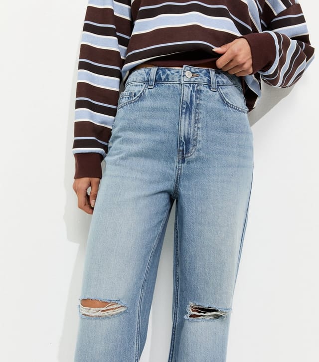 New Look Women's Blue Ripped Knee Wide Leg Adale Jeans New Look - 2