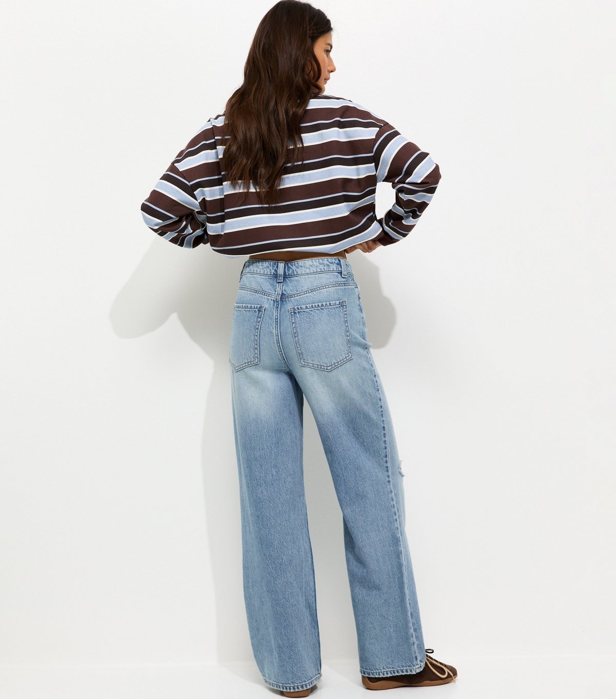 New Look Women's Blue Ripped Knee Wide Leg Adale Jeans New Look - 4