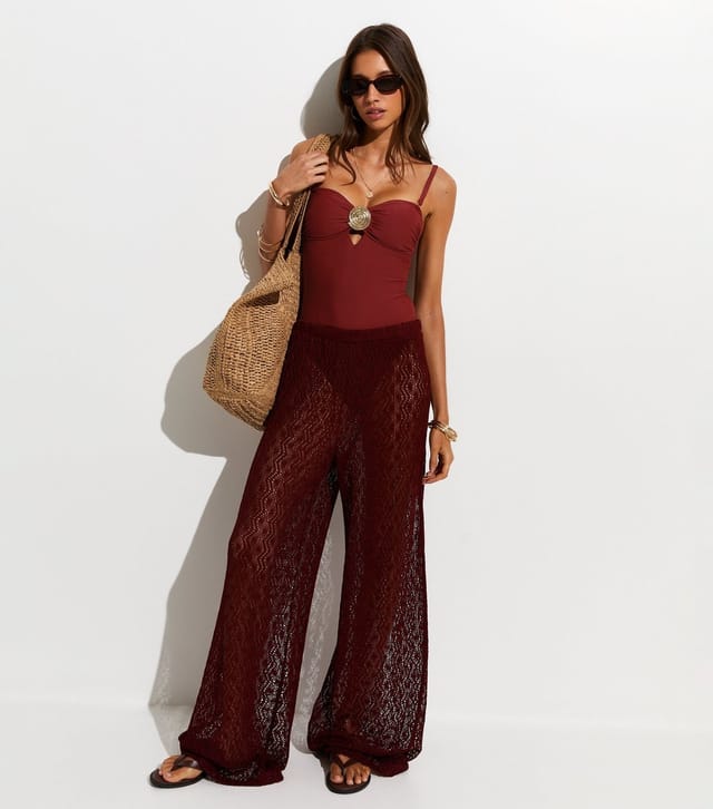New Look Women's Dark Red Tummy Control Shell Buckle Swimsuit New Look - 2